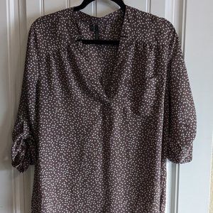 Maurices tan and white Polka Dot Blouse size Large